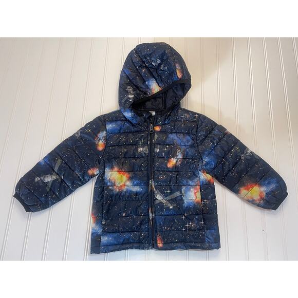 Baby Gap Space Theme Puffer Full Zip Jacket Hoodie Pockets - Size Boy's 2T - Picture 1 of 7